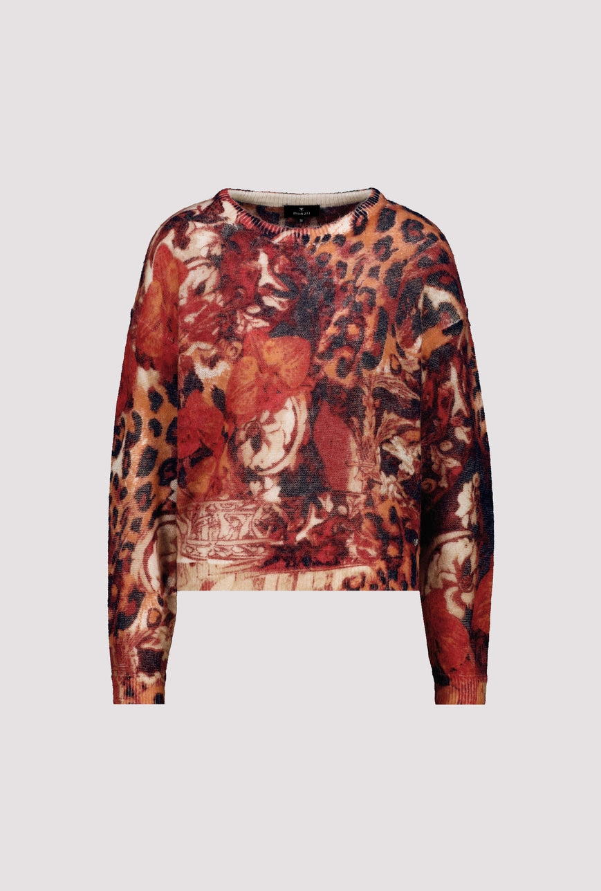 Leopard print pullover in autumn red