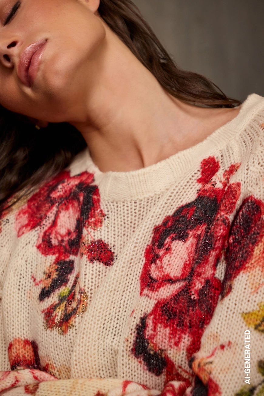 Floral pattern pullover in autumn red