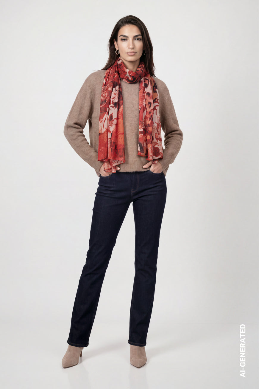 Printed scarf in autumn red