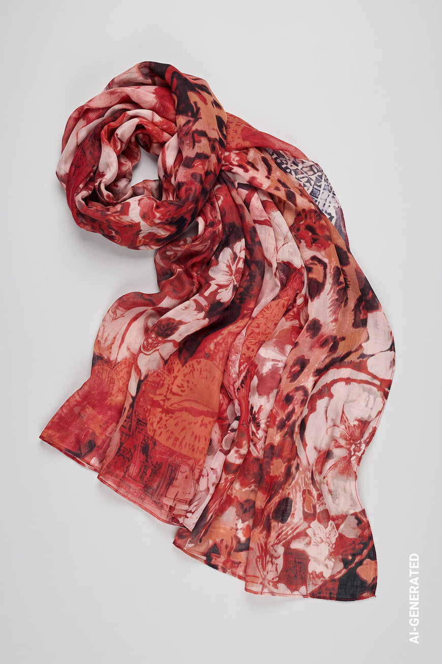 Printed scarf in autumn red