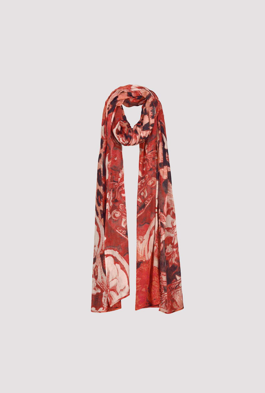 Printed scarf in autumn red