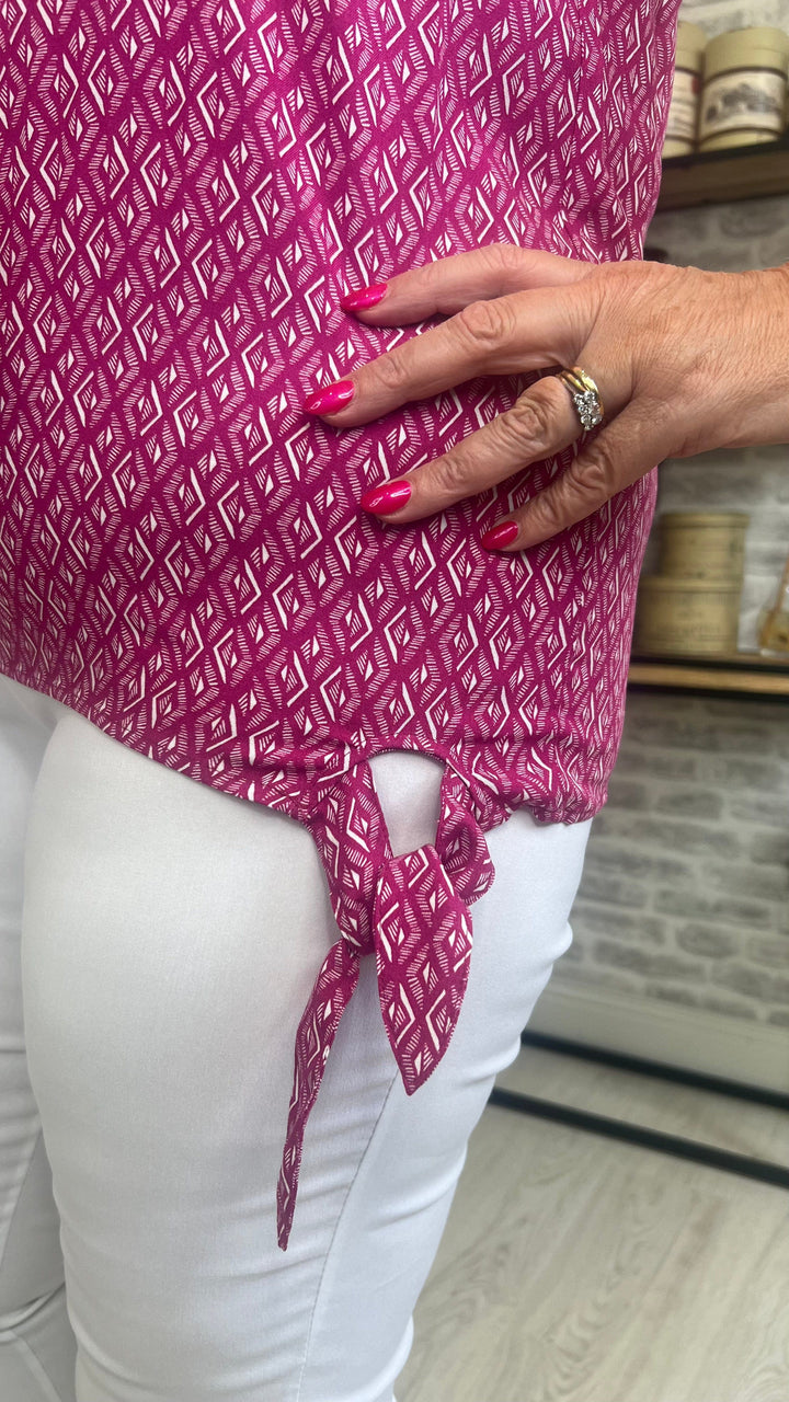 Cecil Print Top With Knot Detail In cool pink