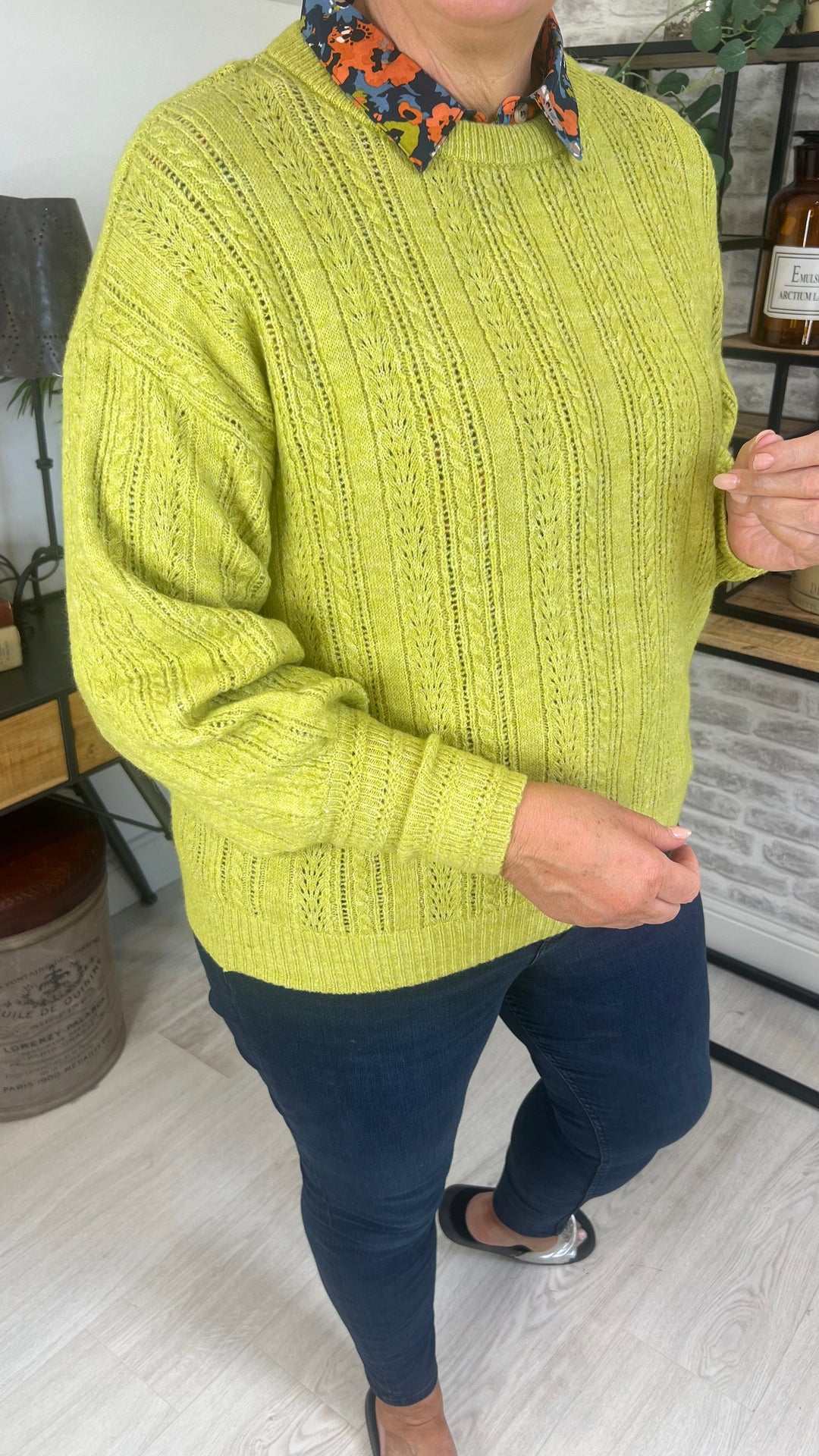 Lily & Me Pointelle Plain Jumper In Lime