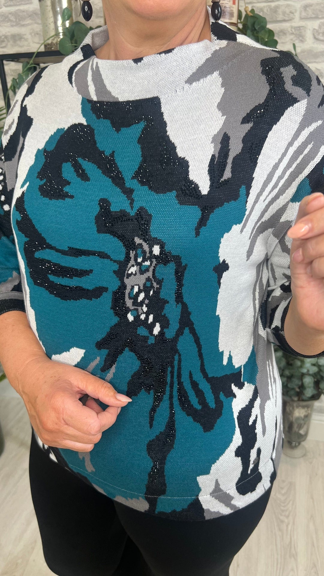 Monari Jacquard Knit In Petrol Pattern