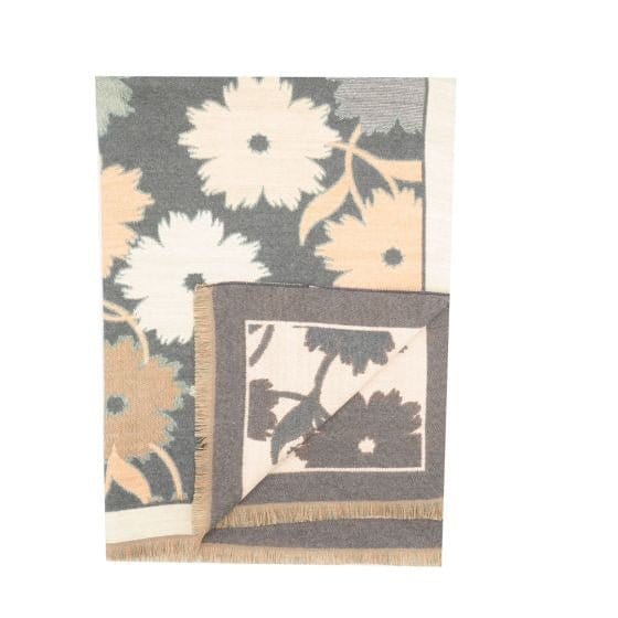 Anna Terry Flowers Print Scarf In Grey - Crabtree Cottage