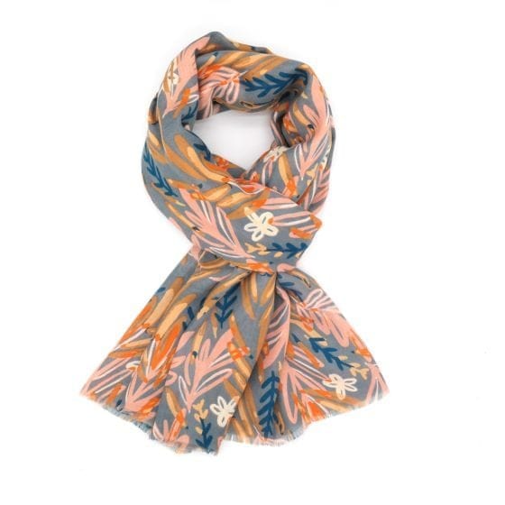 Bella Grey Watercolour Leaves Scarf - Crabtree Cottage