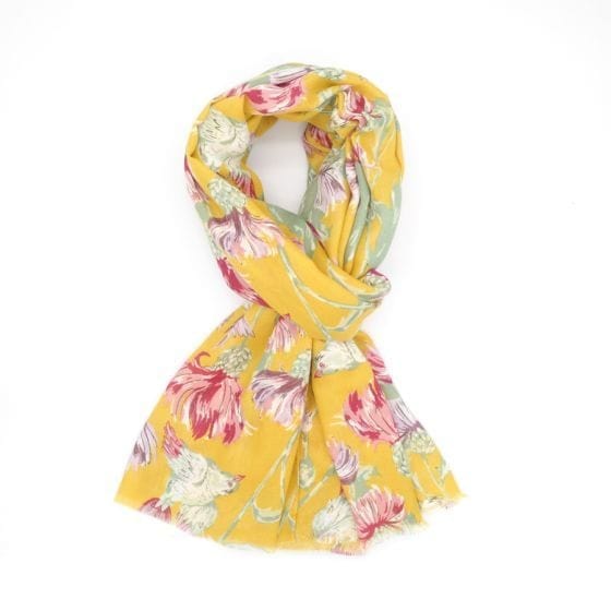Catalina Thistle & Bird Scarf In Yellow - Crabtree Cottage