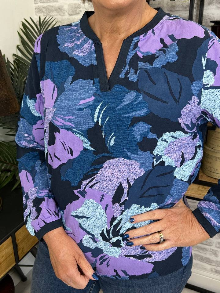 Cecil Big Flower Blouse In Universal Blue - Crabtree Cottage