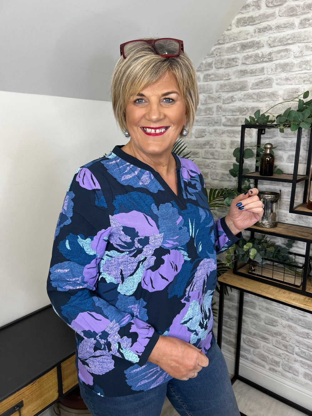 Cecil Big Flower Blouse In Universal Blue - Crabtree Cottage