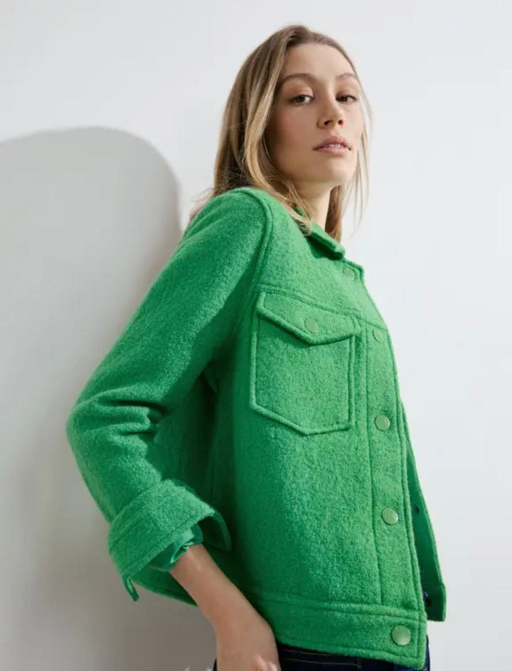 Cecil Boiled Wool Shirt Jacket In Celery Green - Crabtree Cottage