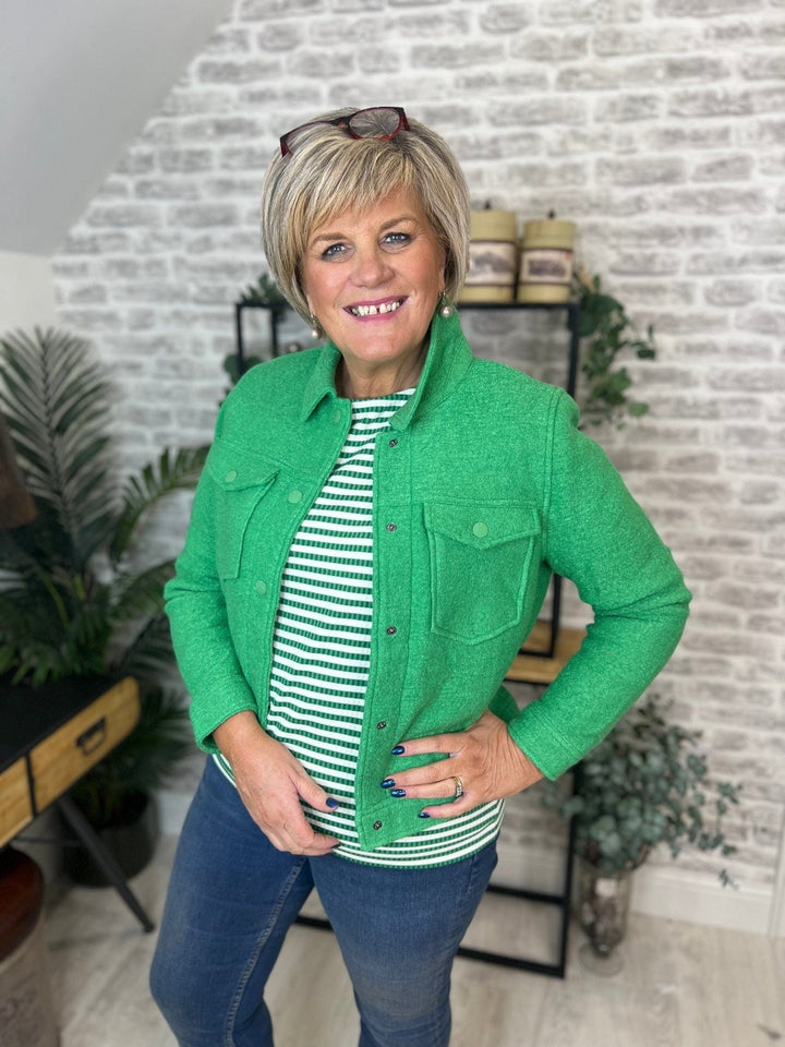 Cecil Boiled Wool Shirt Jacket In Celery Green - Crabtree Cottage