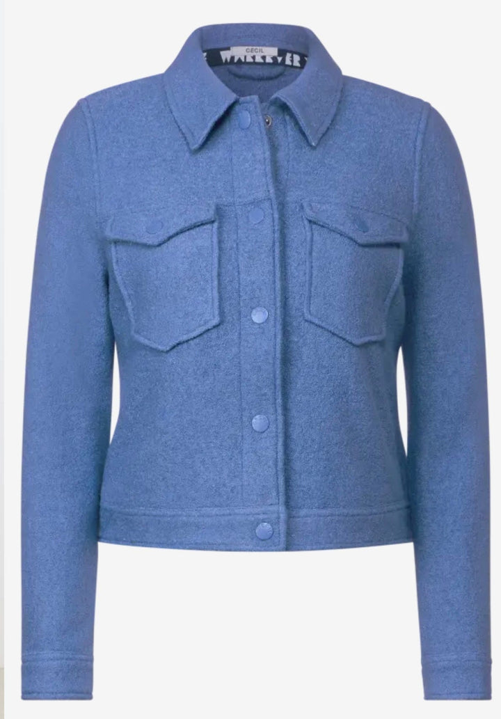 Cecil Boiled Wool Shirt Jacket In Water Blue - Crabtree Cottage