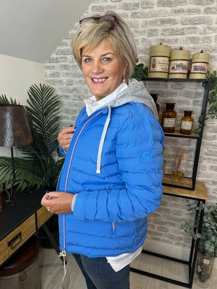 Cecil Hooded Quilted Jacket In Water Blue - Crabtree Cottage