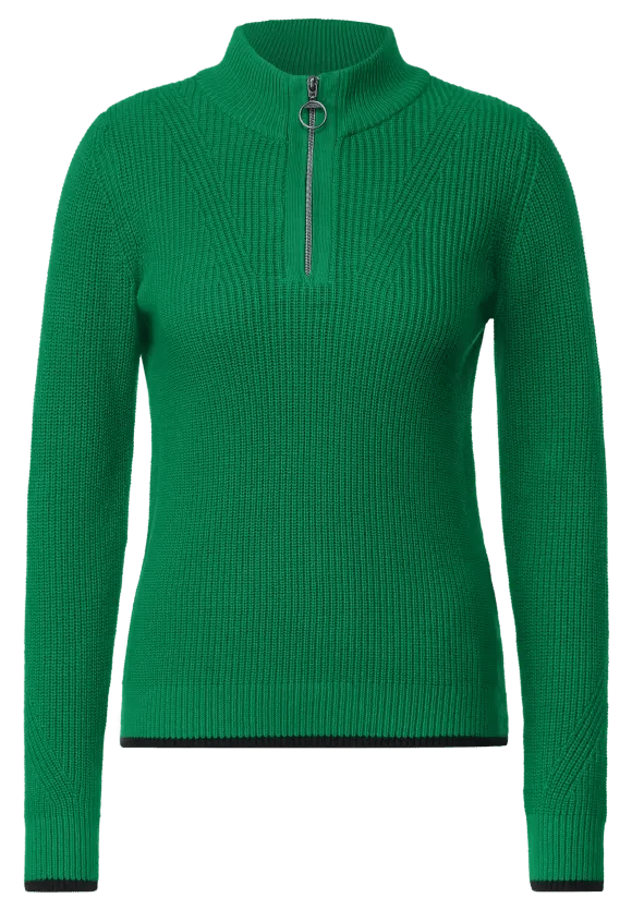 Cecil Knitted Quarter Zip Sweatshirt In Green - Crabtree Cottage