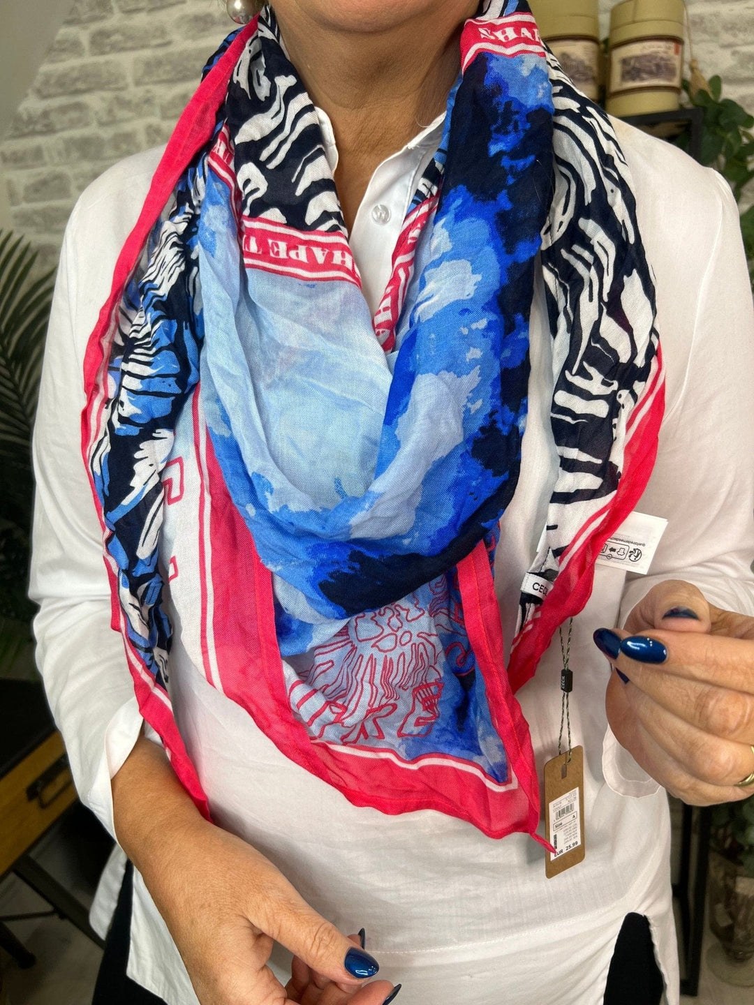 Cecil Printed Traingle Scarf In Coral Mix - Crabtree Cottage