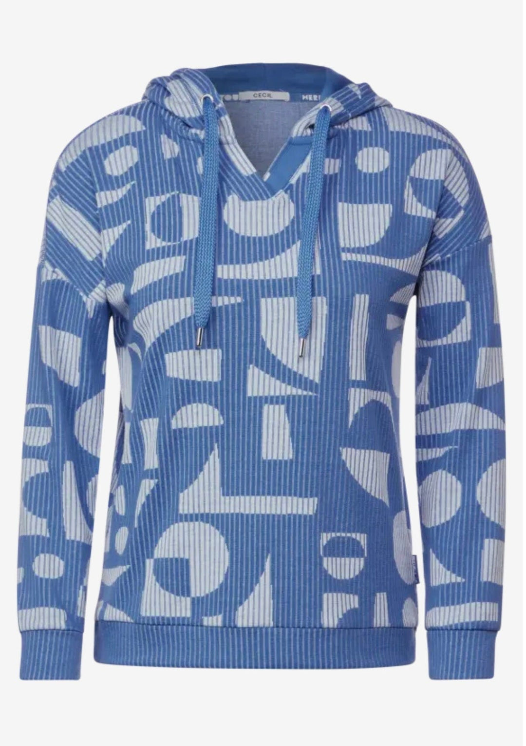 Cecil Striped Jacquard Hoodie In Water Blue - Crabtree Cottage