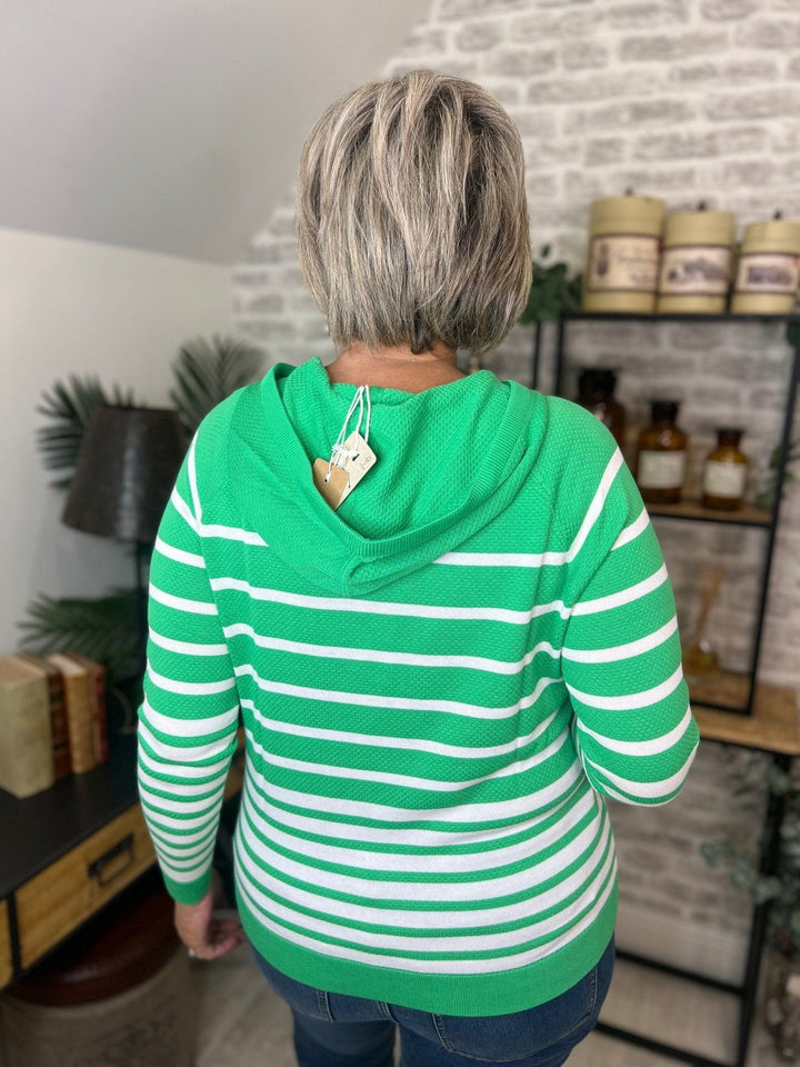 Cecil Striped Structured Hoodie In Celery Green - Crabtree Cottage