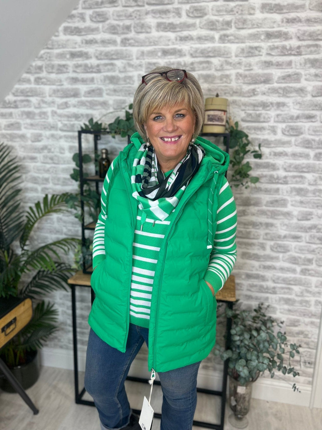Cecil Striped Structured Hoodie In Celery Green - Crabtree Cottage
