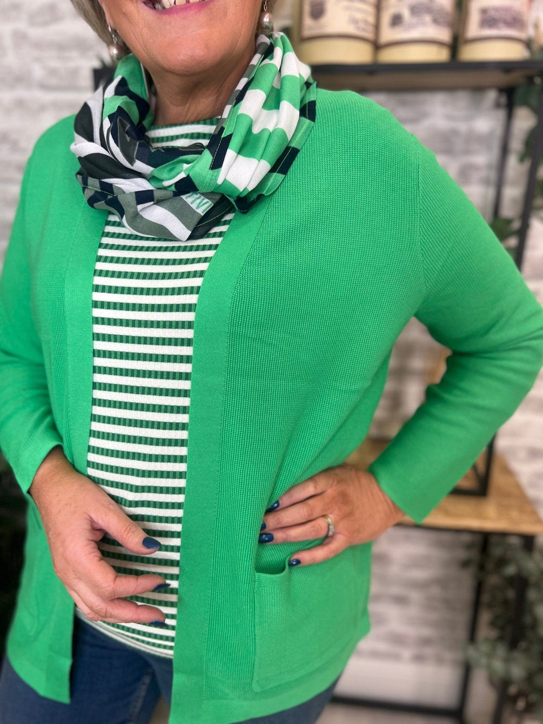 Cecil Structured Open Cardigan In Celery Green - Crabtree Cottage
