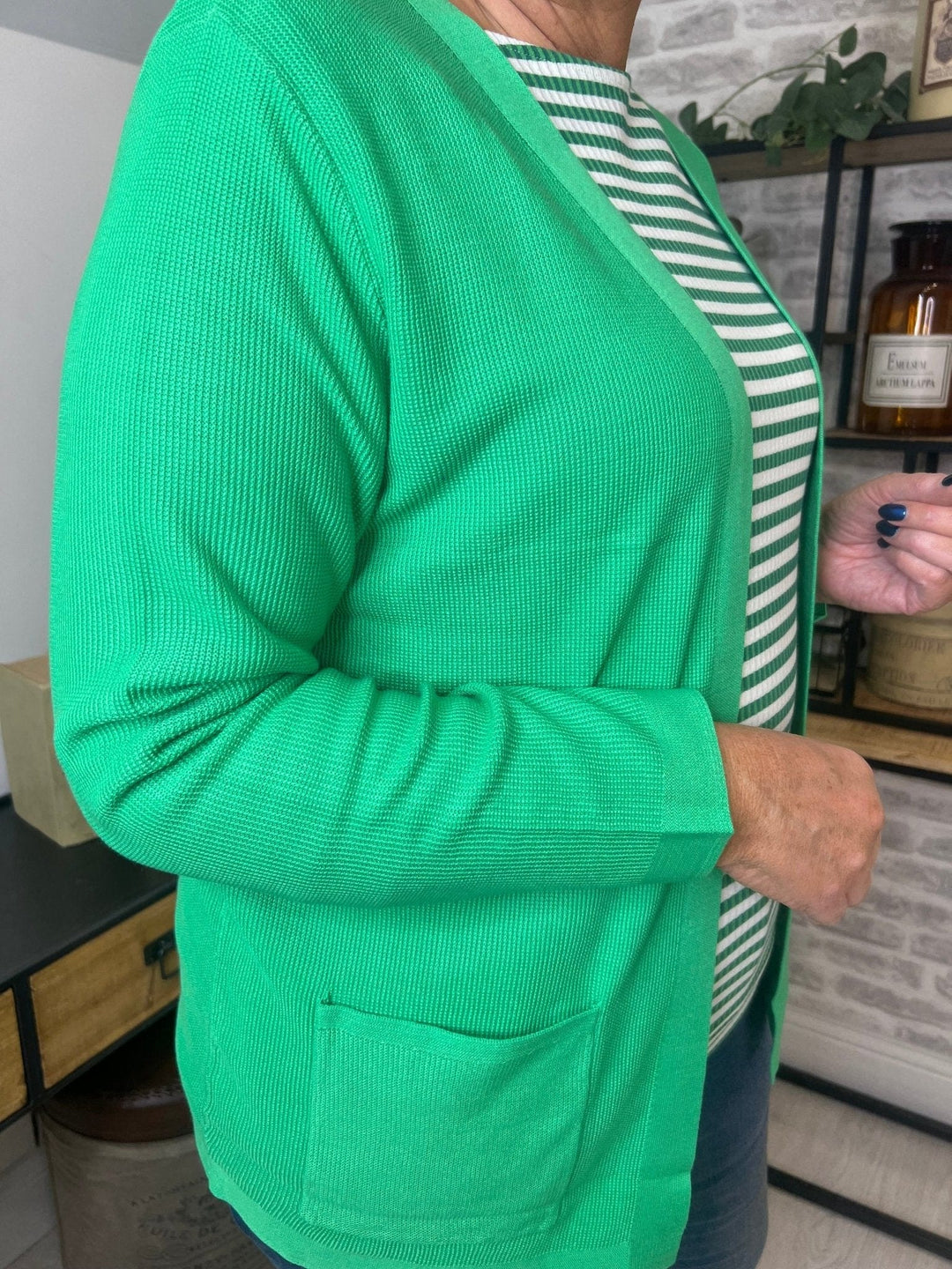 Cecil Structured Open Cardigan In Celery Green - Crabtree Cottage