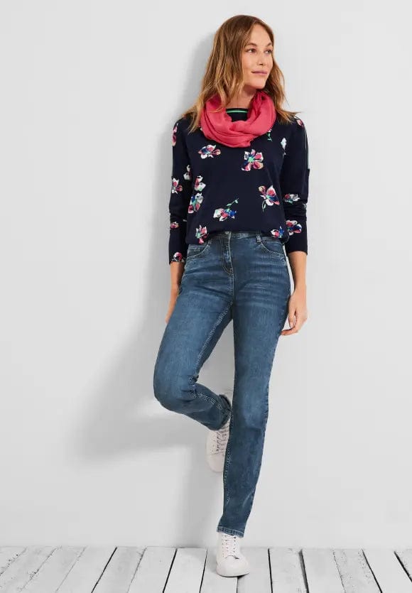 Cecil Toronto High Waisted Denim Jeans In Dark Blue Washed - Crabtree Cottage