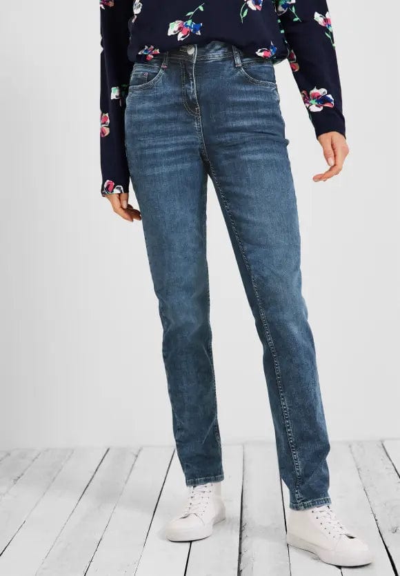 Cecil Toronto High Waisted Denim Jeans In Dark Blue Washed - Crabtree Cottage