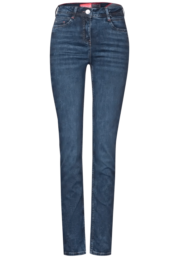 Cecil Toronto High Waisted Denim Jeans In Dark Blue Washed - Crabtree Cottage