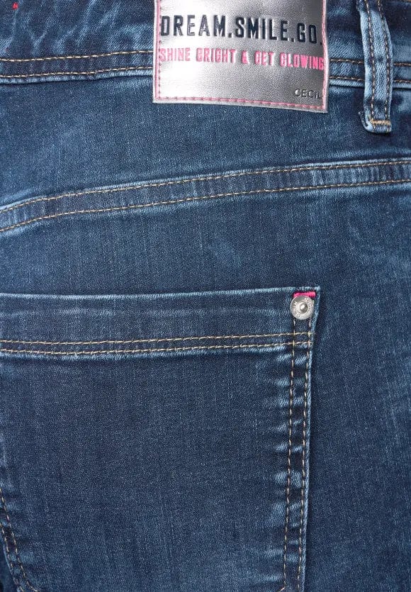 Cecil Toronto High Waisted Denim Jeans In Dark Blue Washed - Crabtree Cottage