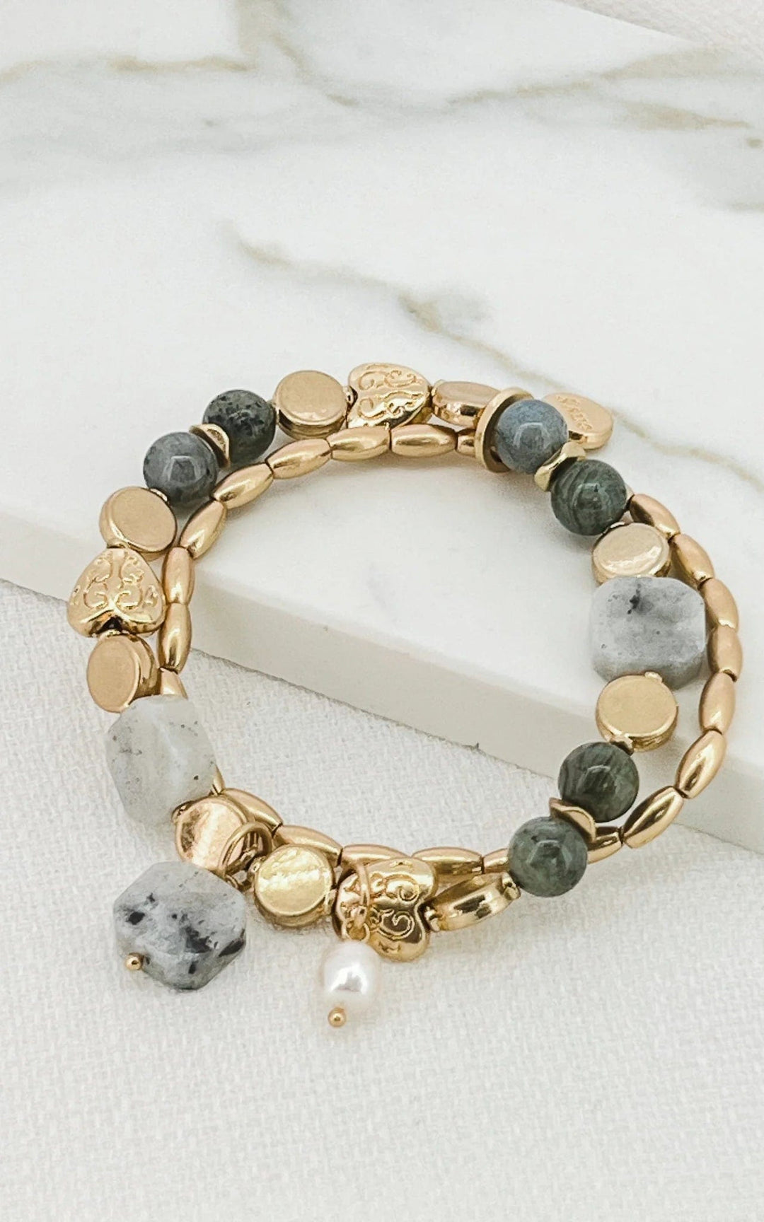 Envy Alloy & Semi Precious Beads Bracelet In Gold & Grey - Crabtree Cottage