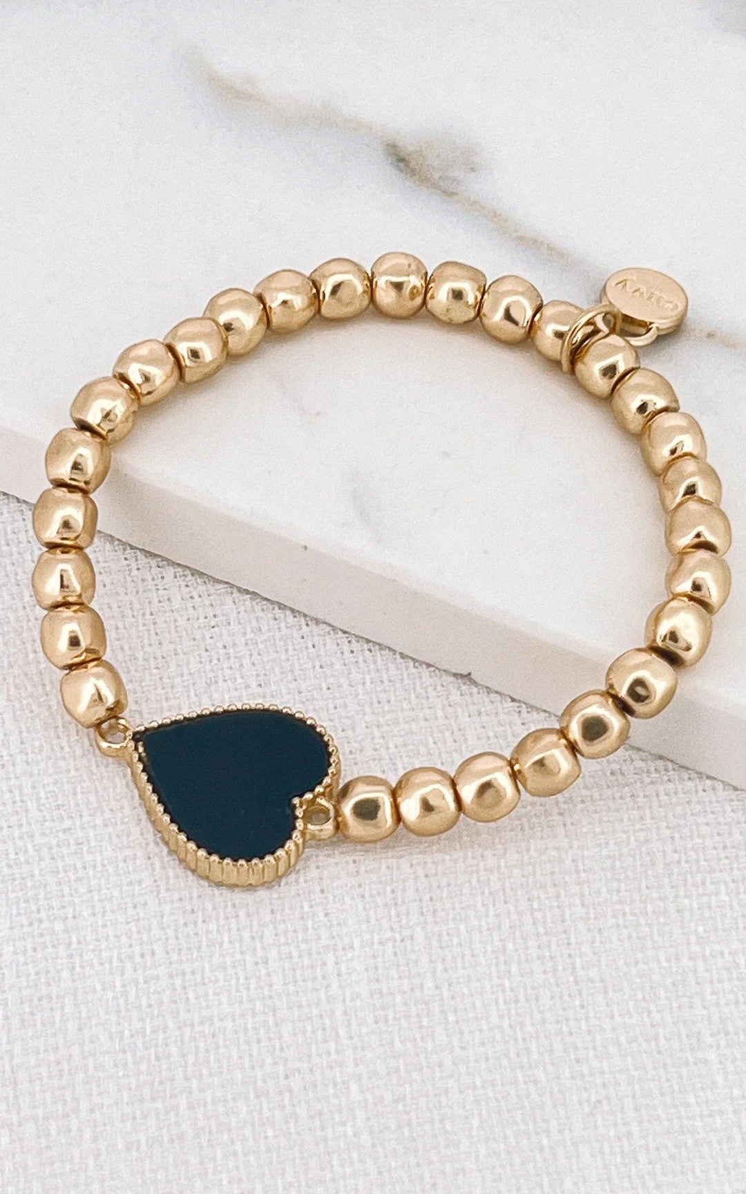 Envy bead Bracelet with Black heart In Gold - Crabtree Cottage