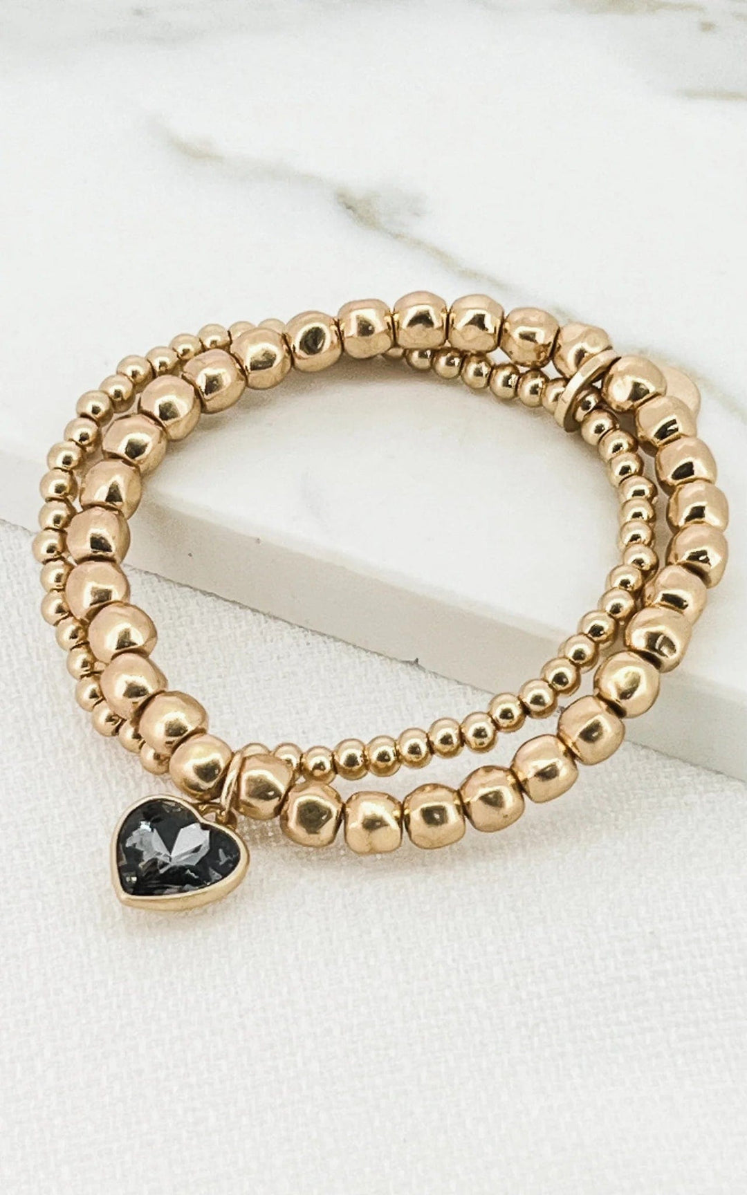 Envy Bead double layer Bracelet with heart in gold - Crabtree Cottage