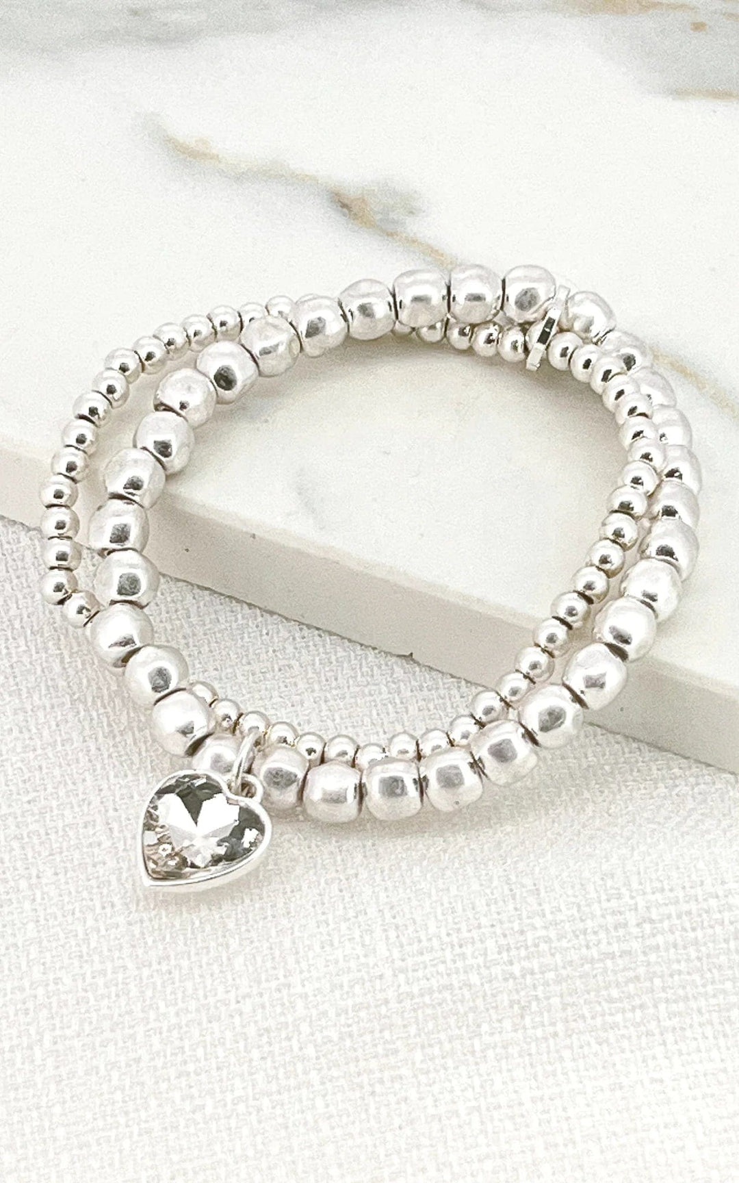 Envy Bead double layer Bracelet with heart in silver