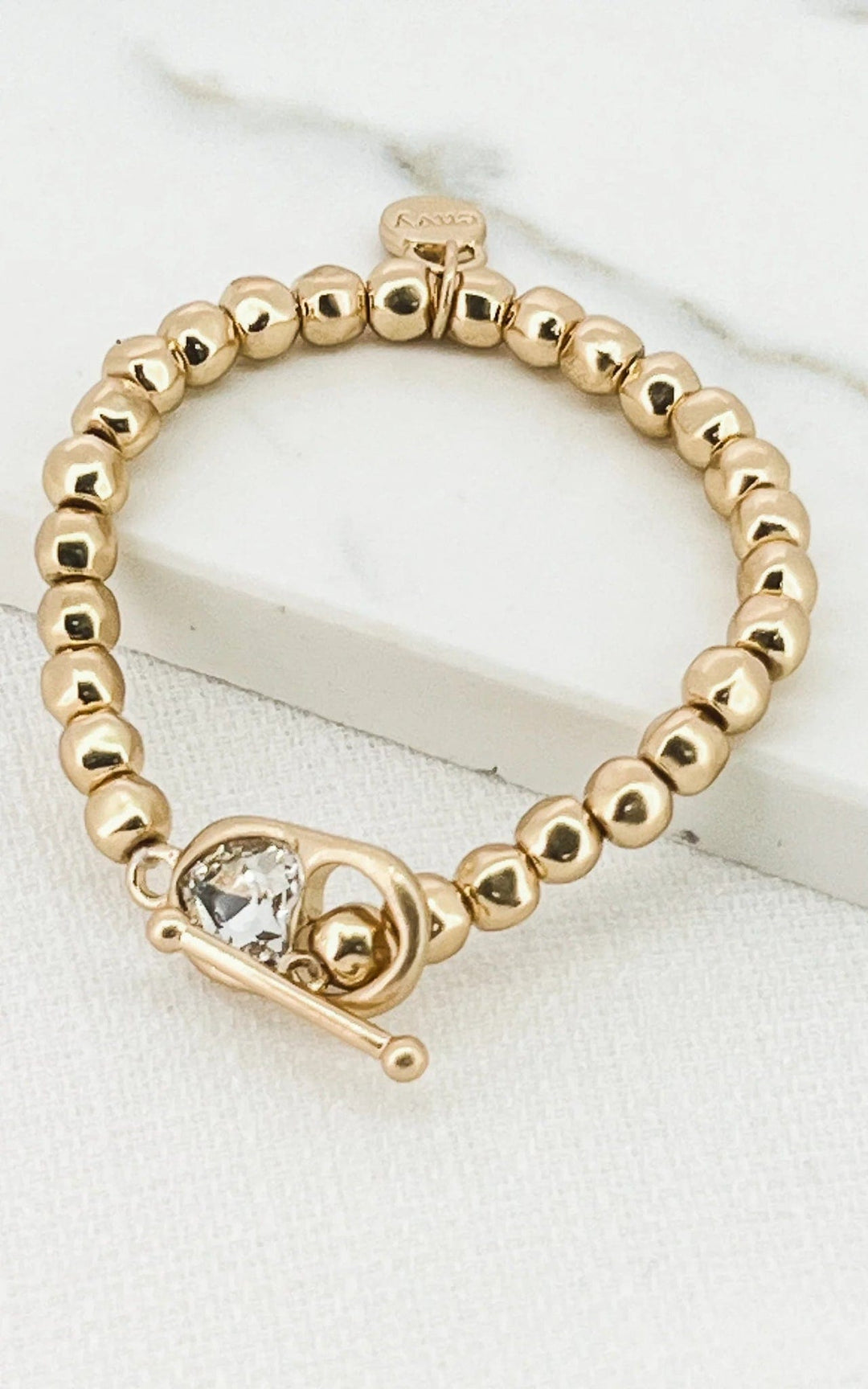 Envy Bead T-bar & crystal Design Bracelet In gold
