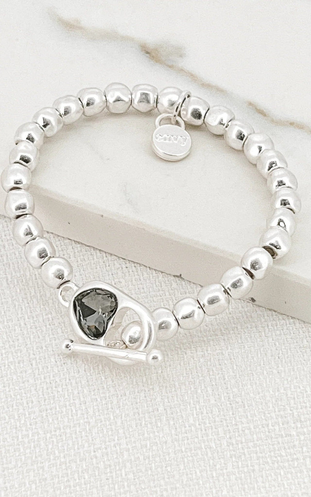 Envy Bead T-bar & crystal Design Bracelet In Silver - Crabtree Cottage