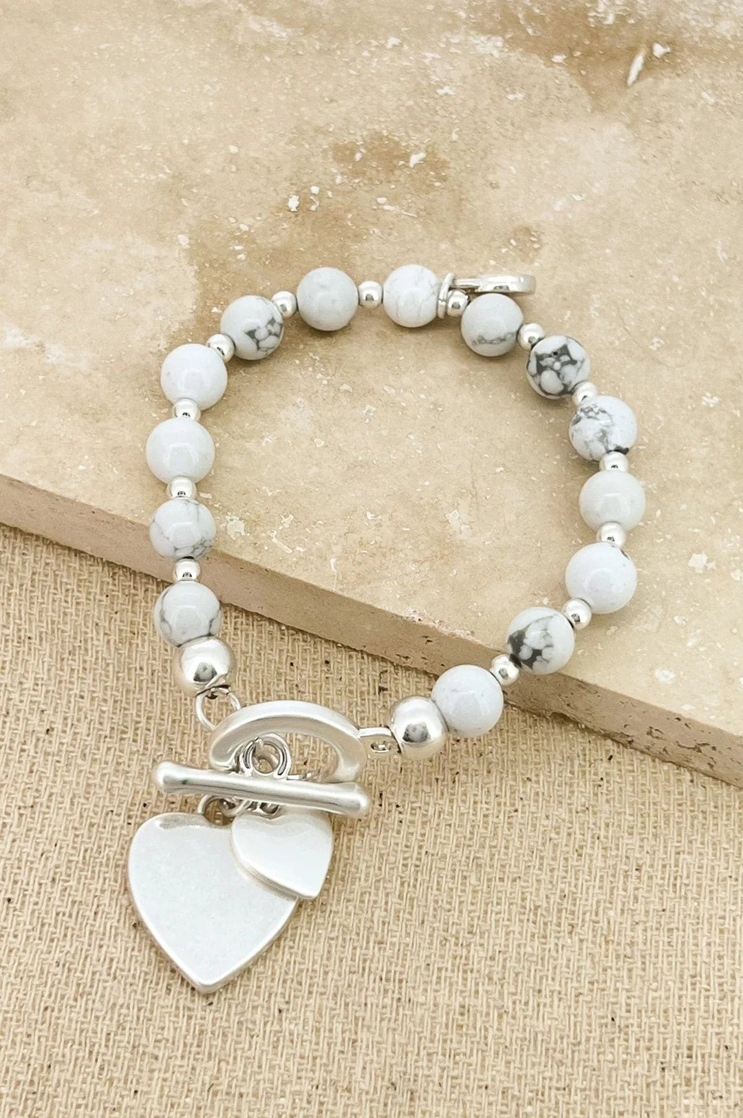 Envy Bracelet With Semi precious beads & heart pendant In white - Crabtree Cottage