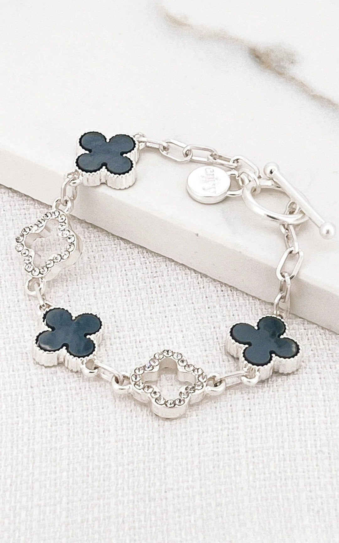 Envy Diamante Fleur T-Bar Bracelet In Silver & Grey - Crabtree Cottage