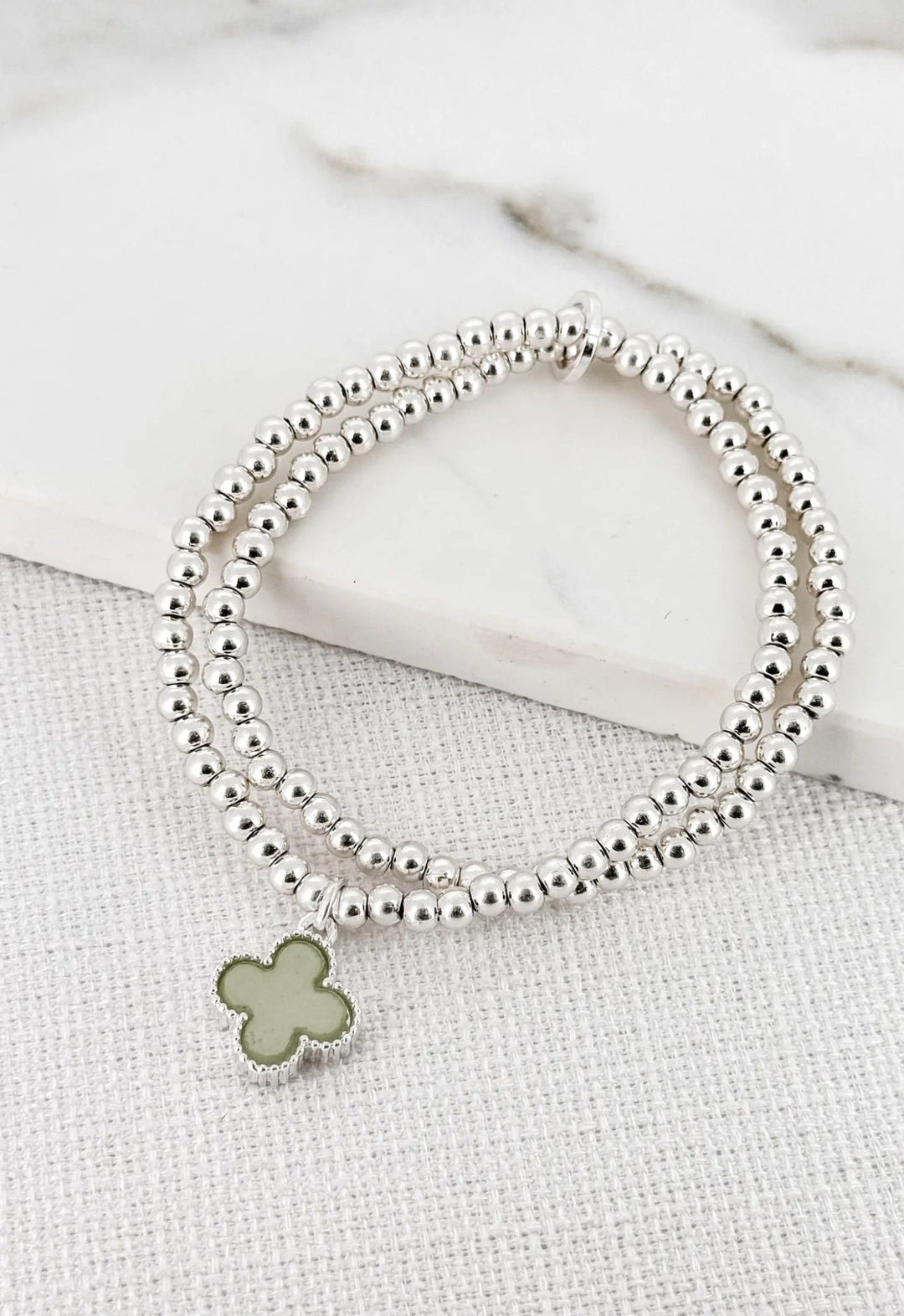 Envy Double Layer Green Fleur Bracelet In Silver - Crabtree Cottage
