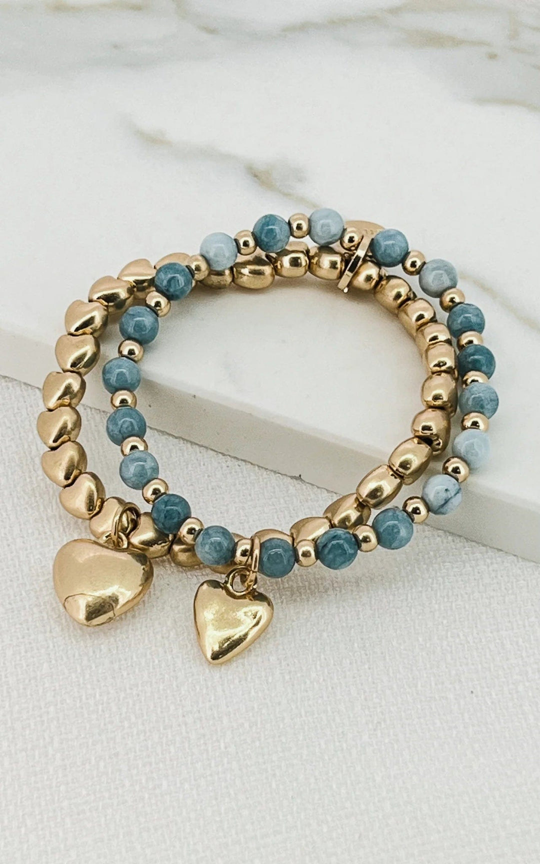 Envy Double Layer Heart Bracelet In Gold & Blue - Crabtree Cottage