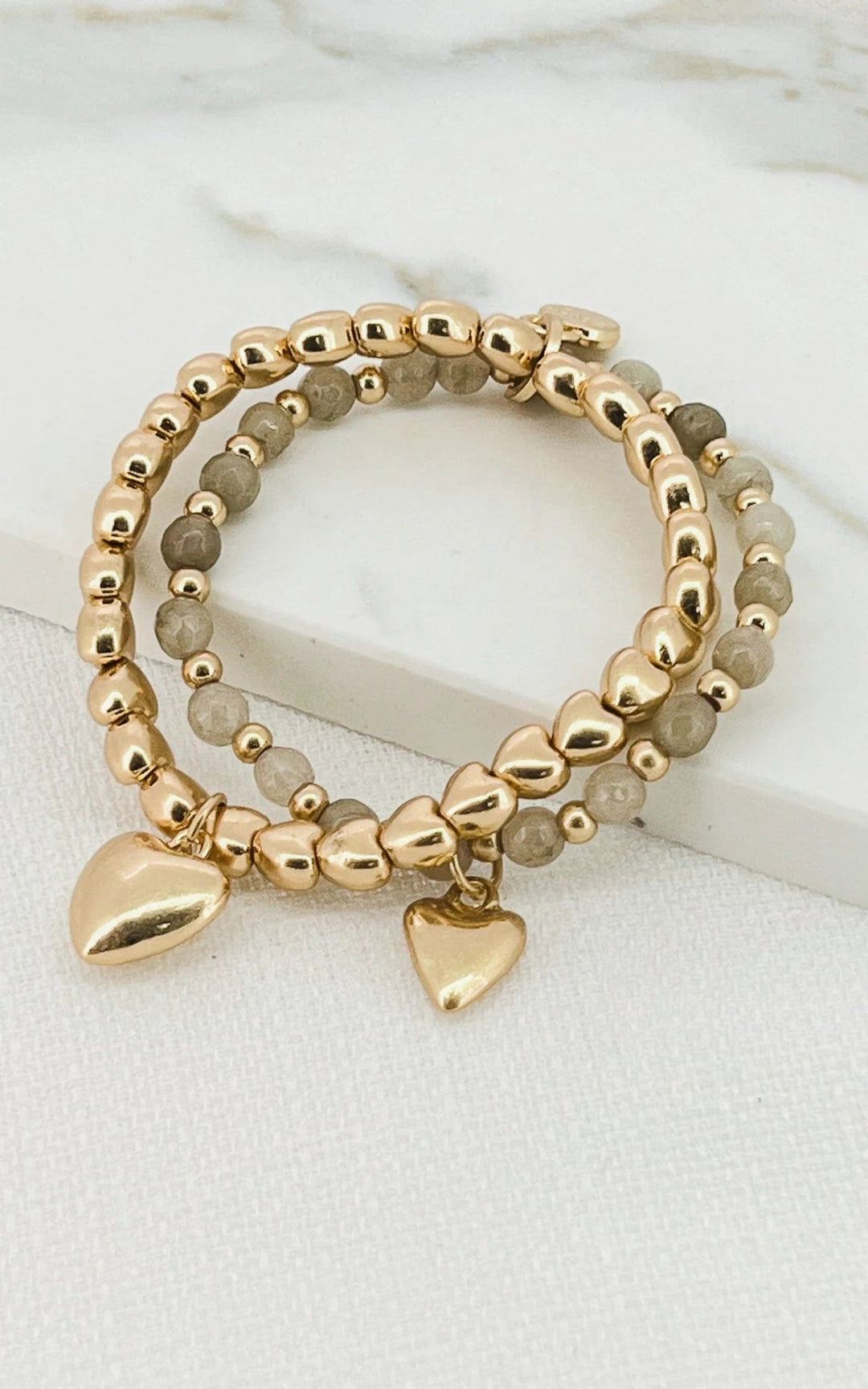 Envy Double Layer Heart Bracelet In Gold & Grey - Crabtree Cottage