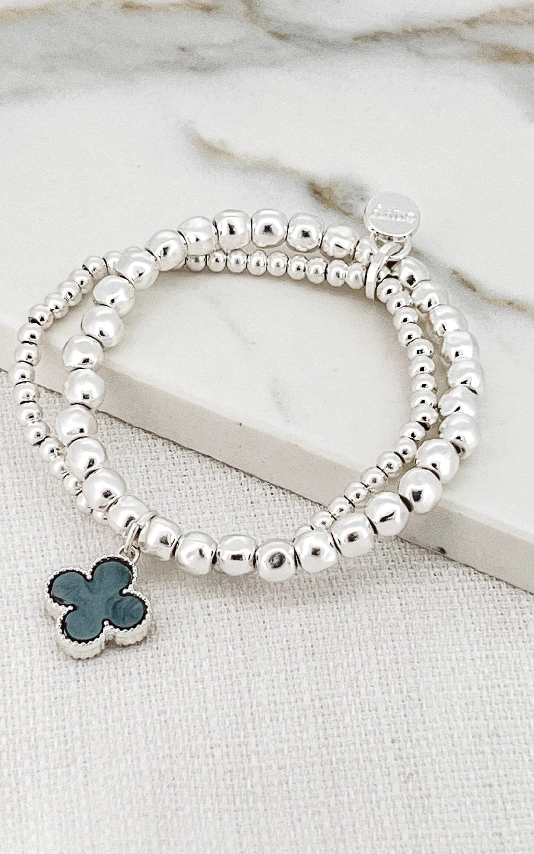 Envy Double Layer Silver Bracelet With Grey Fleur - Crabtree Cottage