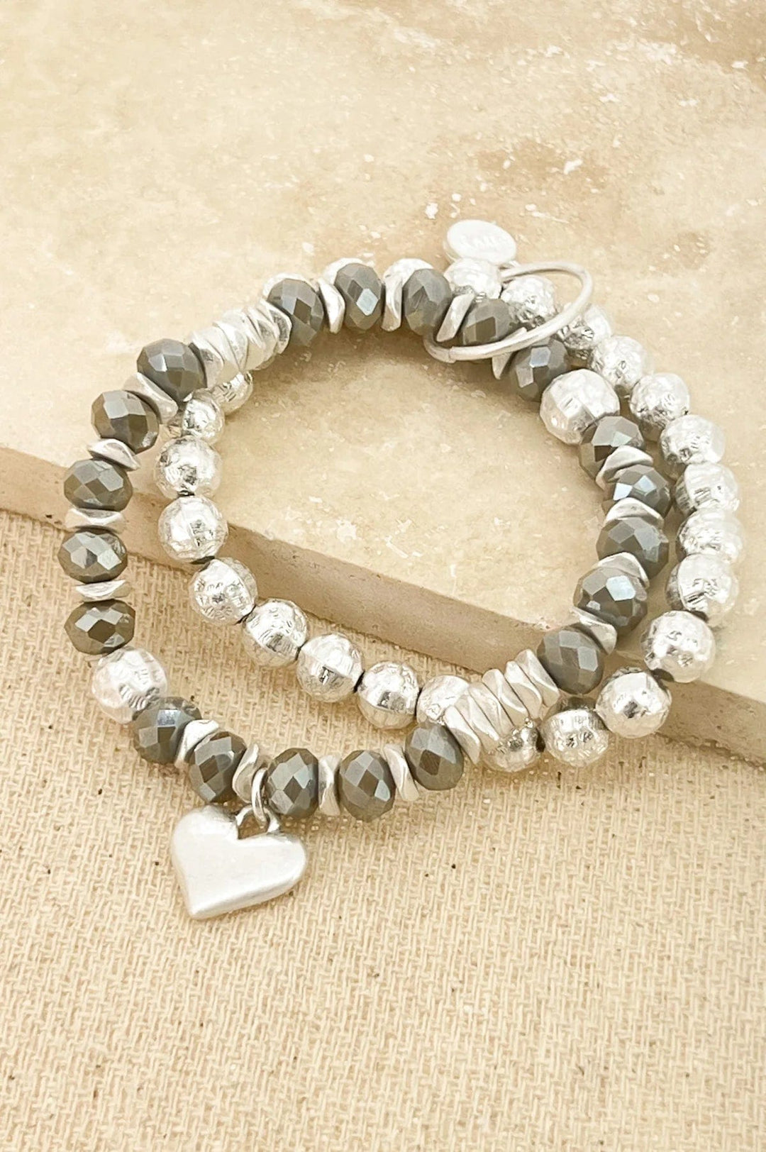 Envy Faceted Bead Multi Layer Bracelet In Silver & Grey - Crabtree Cottage