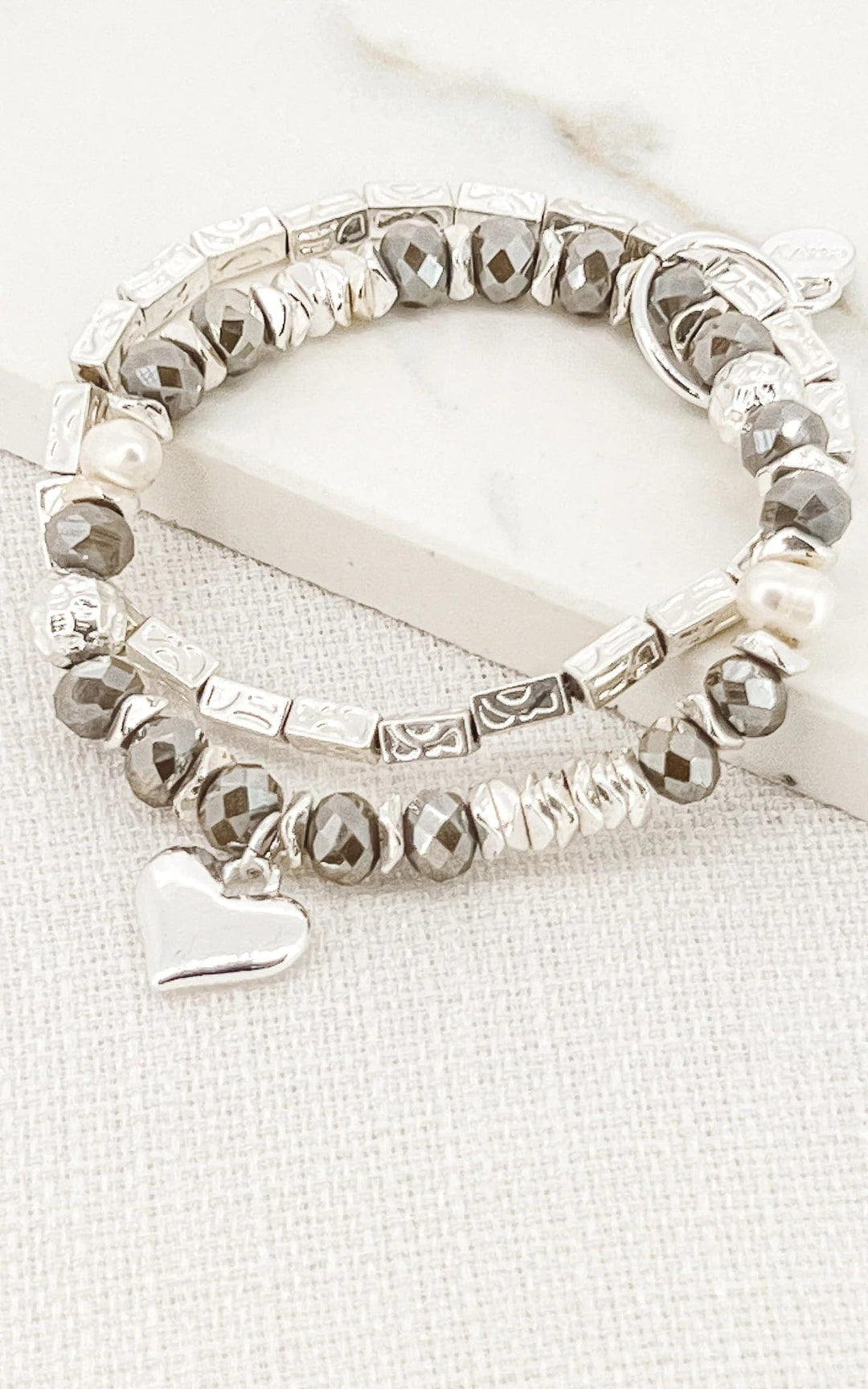 Envy Heart Pendant Bracelet In grey & Silver - Crabtree Cottage
