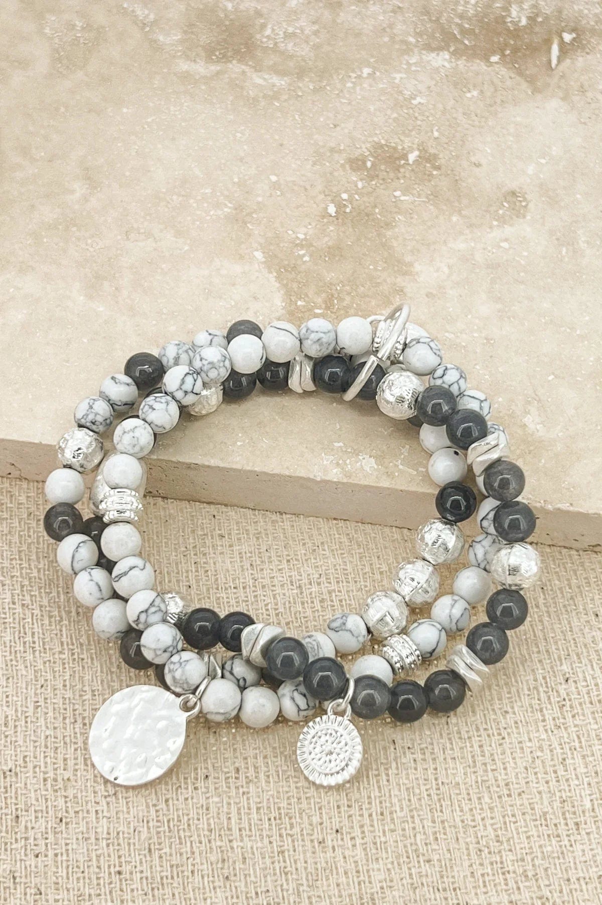 Envy Layered Beaded Bracelet In White & Grey