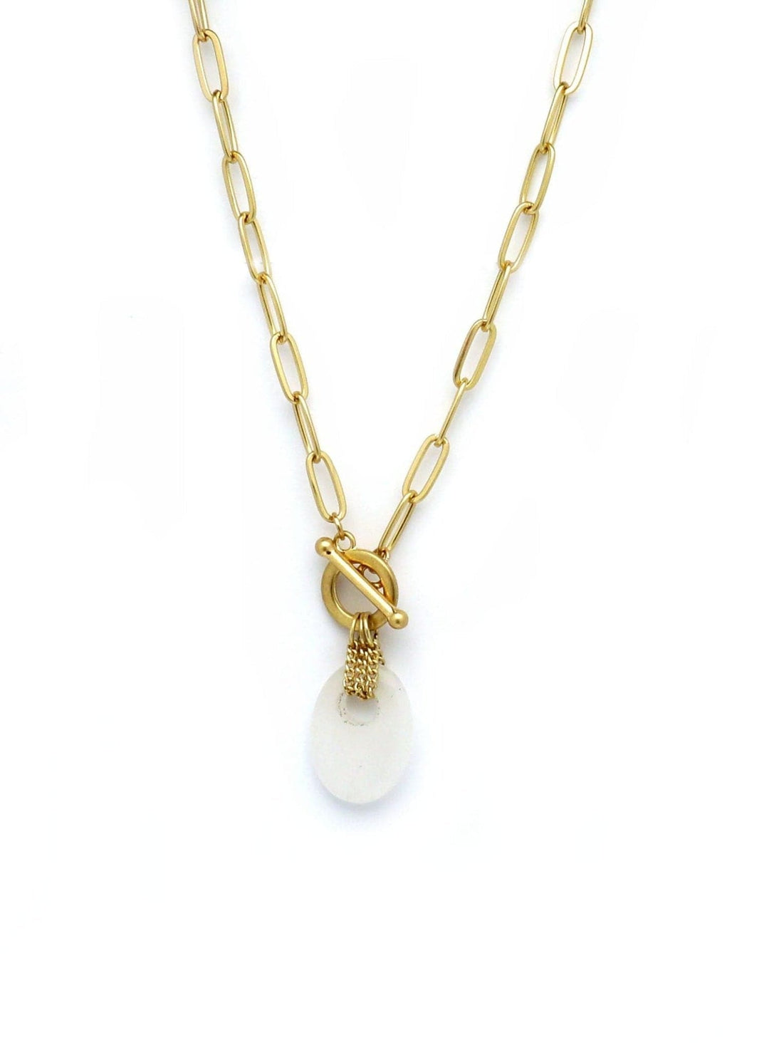 Envy Short Gold Necklace With Oval Semi - Crabtree Cottage