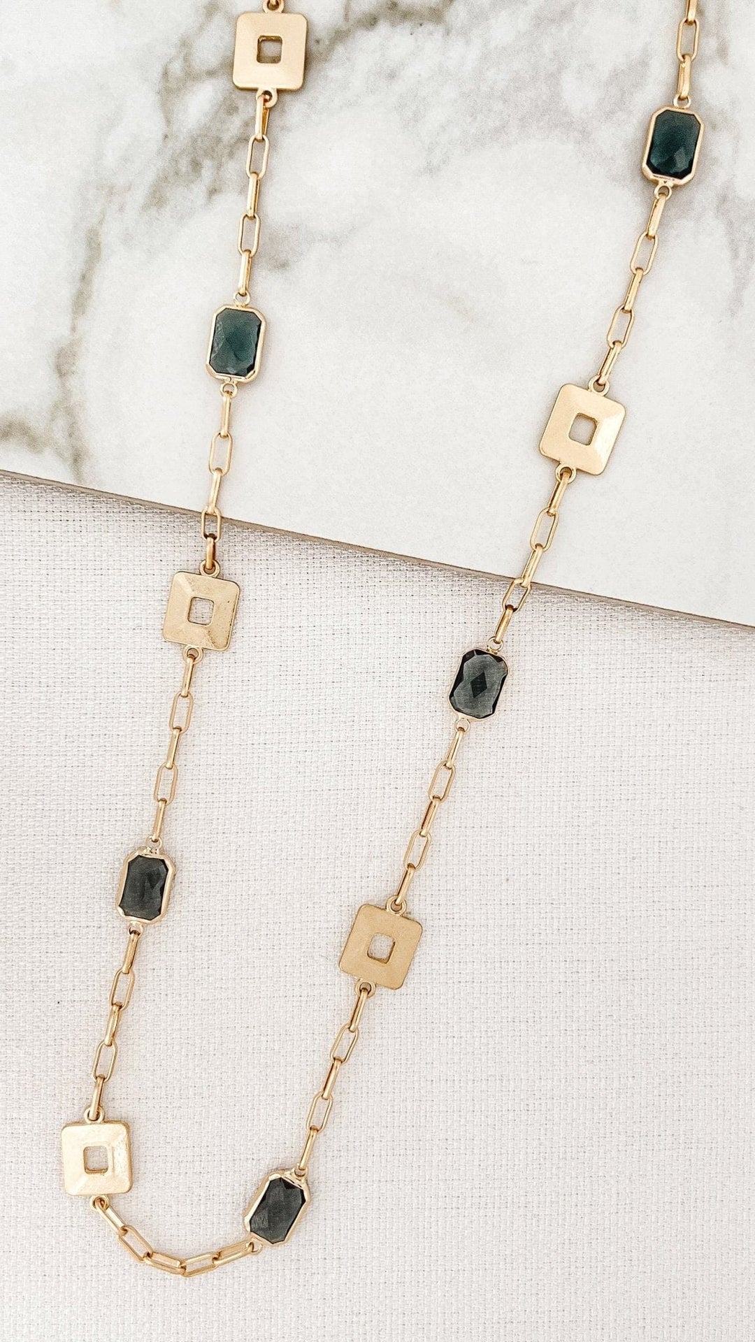 Envy square & faceted Crystals Necklace In Gold - Crabtree Cottage