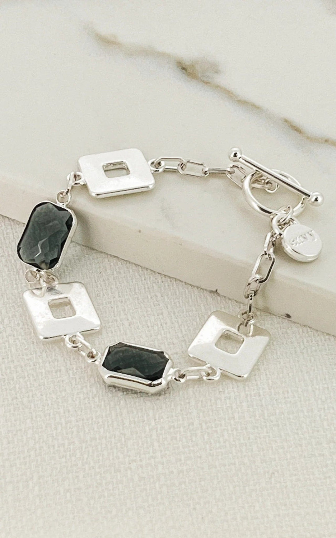 Envy square & T-bar Bracelet with grey crystal In silver