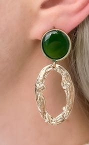 Envy Textured Hoop Pendant Earrings With Green Glass