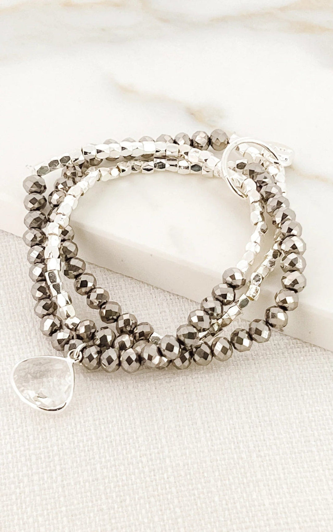 Envy Triple Layer Crystal Bracelet In Silver & Grey - Crabtree Cottage