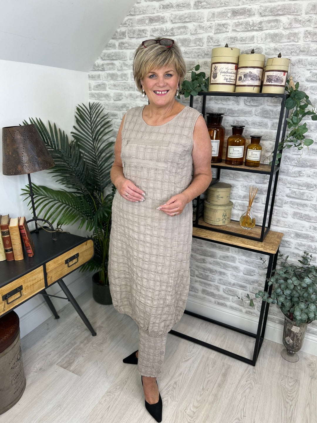 Ever Sassy Bubble Dress In Taupe - Crabtree Cottage