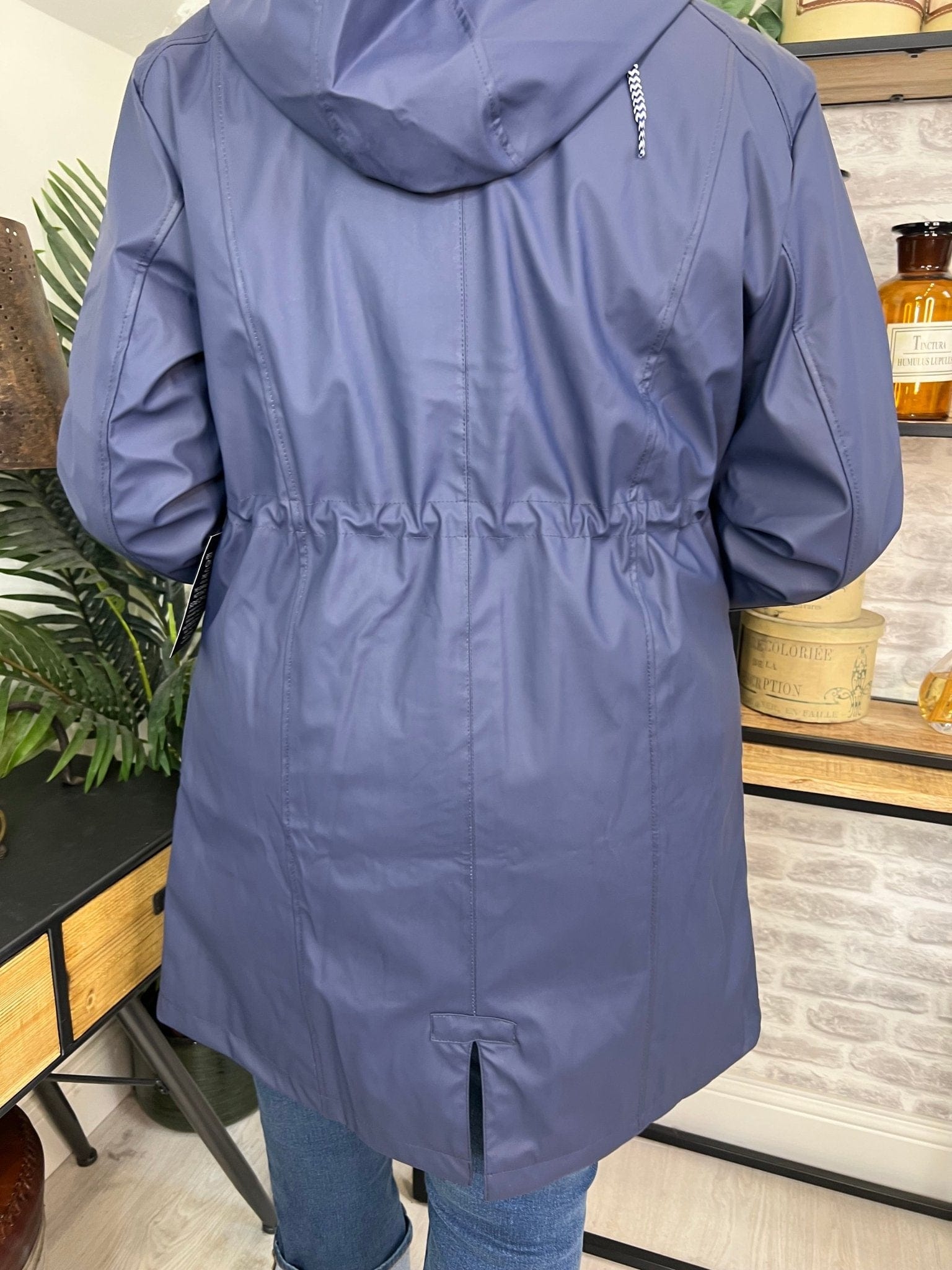 Hailey Long Striped Lined Rain Jacket In Navy - Crabtree Cottage